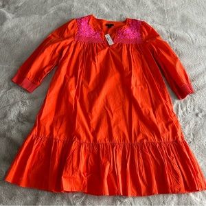 NWT J Crew Embroidered popover dress with ruffle hem